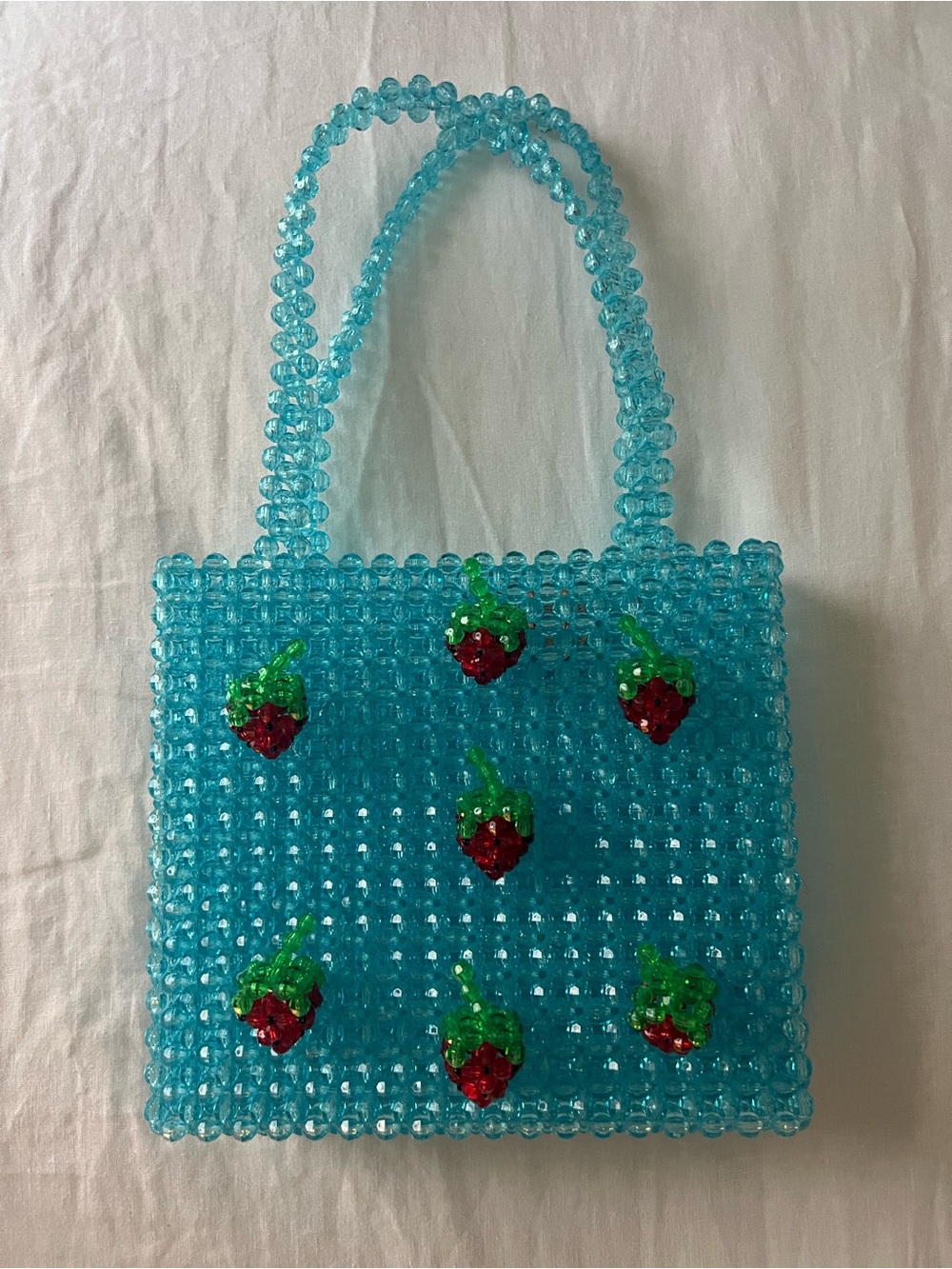 Susan Alexandra Beaded Aqua Strawberry Tote Bag